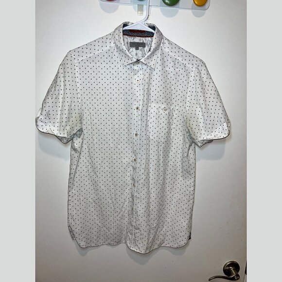 Ted Baker White Print Short Sleeve Casual Button-Down Shirt Men’s Size 3 / Small - Picture 2 of 9